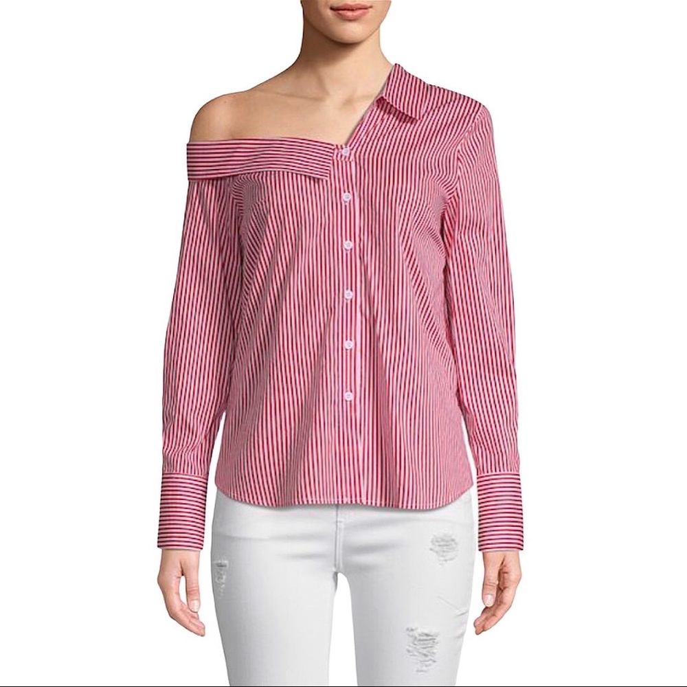 LEA & VIOLA | One Shoulder Stripe Shirt Blouse
